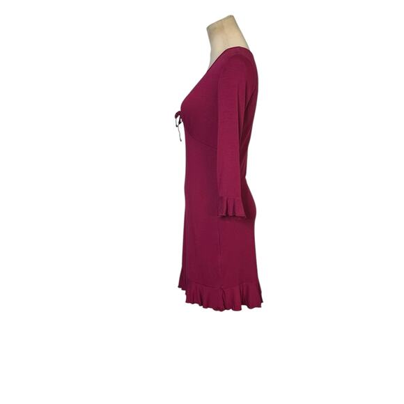 Urban Outfitters Grace Burgundy 3/4 Sleeves Ruffle Mini Dress size Small - Picture 12 of 16